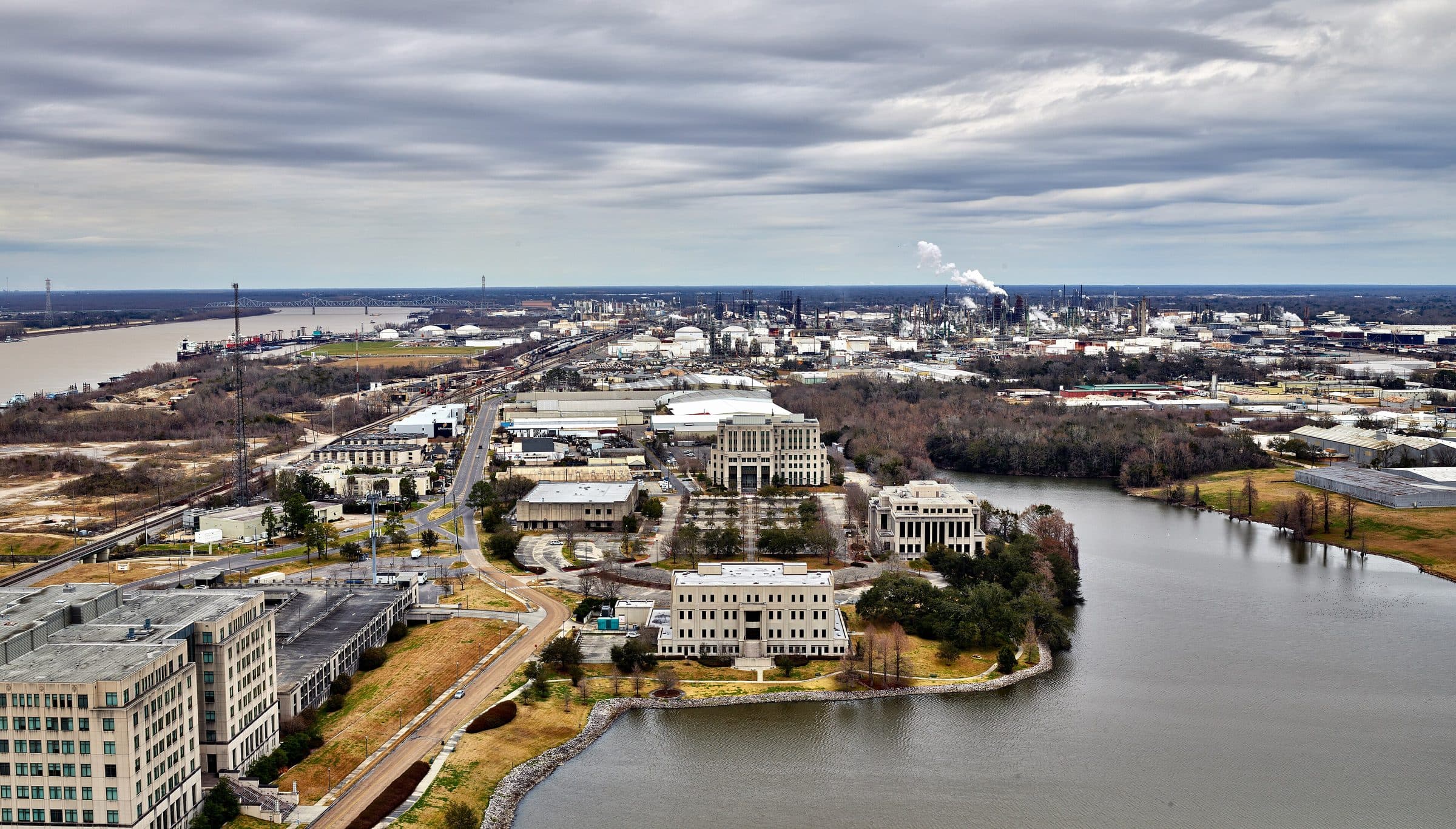 Downtown Baton Rouge and the Mississippi River seen from the State Capitol