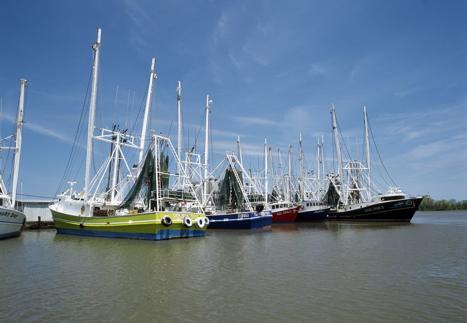 Shrimp boats moored at Grand Isle, Louisiana